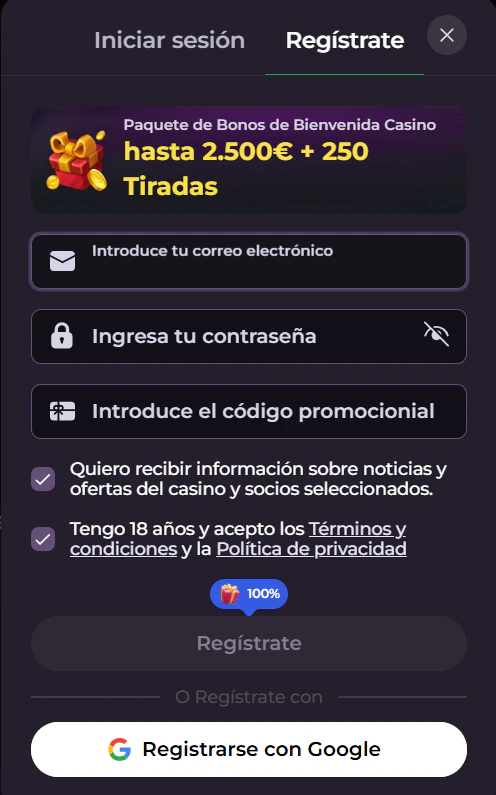 Creación de cuenta y acceso al perfil personal en RockySpin Casino