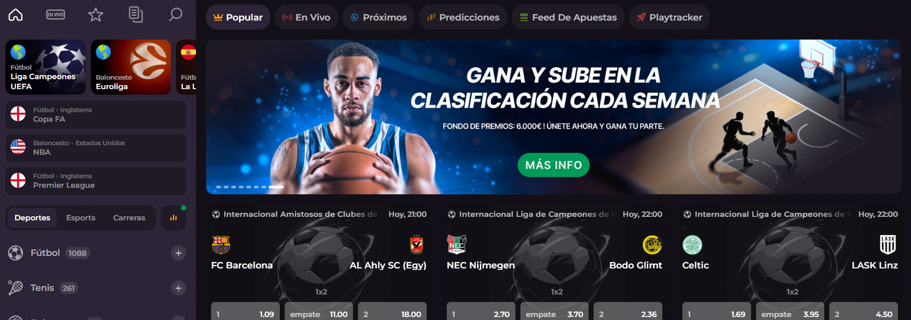 Mercados de apuestas deportivas y torneos de eSports en RockySpin Casino